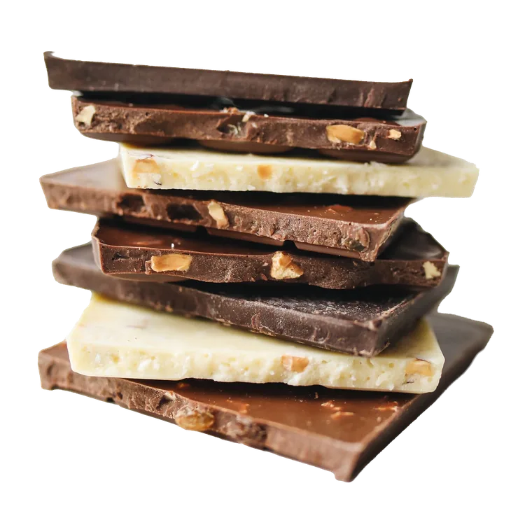 Stack of dark and white chocolate slabs